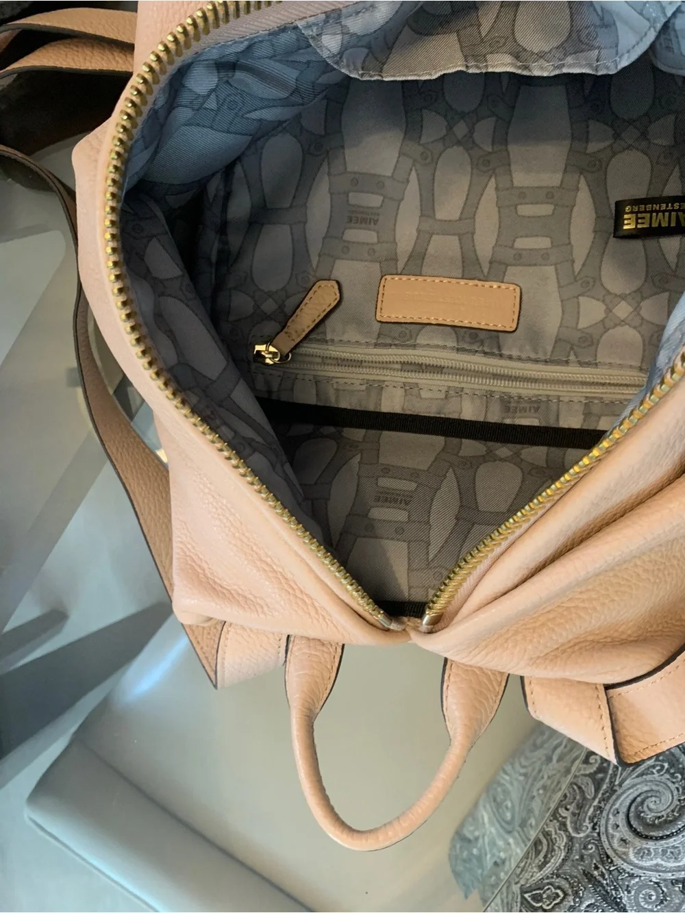 Aimee Kestenberg Tamitha Pink/Cream Leather Backpack with Gold Zip Detail NWOT